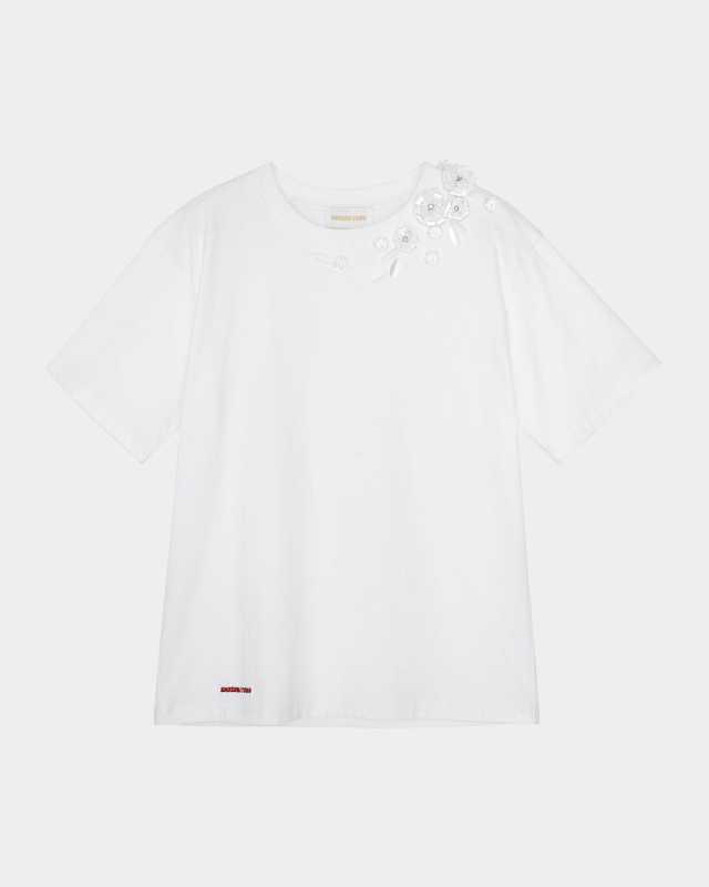 Floral Beaded Short-Sleeve Tee